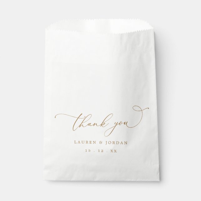 Elegant Gold Calligraphy Thank You Wedding Favour Bag (Front)