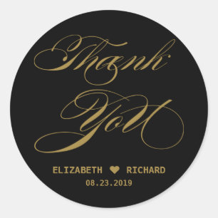 Elegant Gold  Calligraphy Thank You Wedding Favour Classic Round Sticker