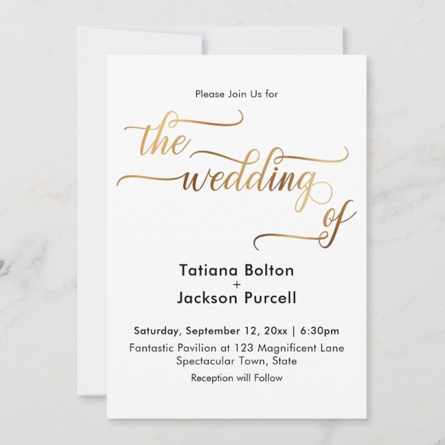 Elegant Gold Calligraphy The Wedding of Invitation (Front)