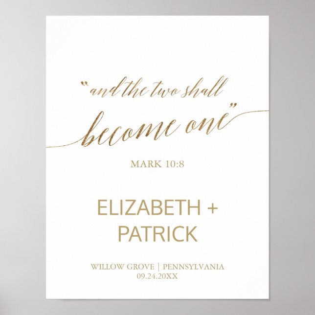 Elegant Gold Calligraphy Two Become One Welcome Poster (Front)