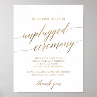 Elegant Gold Calligraphy Unplugged Ceremony Sign