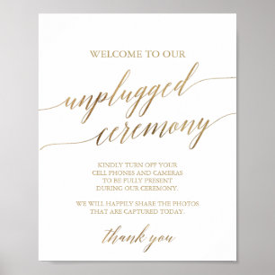 Elegant Gold Calligraphy Unplugged Ceremony Sign