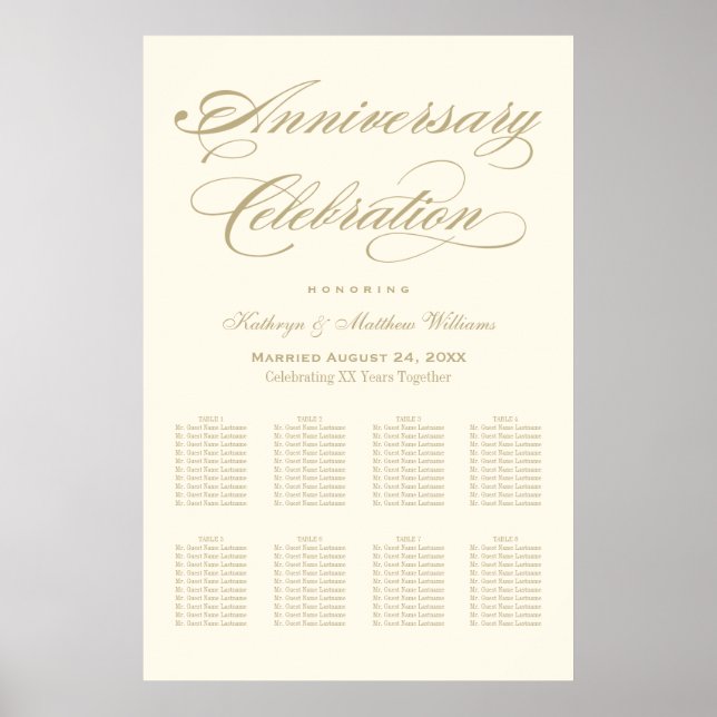 Elegant Gold Calligraphy Wedding Anniversary Poster (Front)
