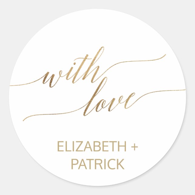Elegant Gold Calligraphy Wedding Favour Classic Round Sticker (Front)