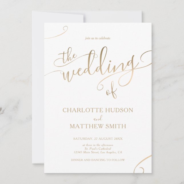 Elegant Gold Calligraphy Wedding Invitation  (Front)