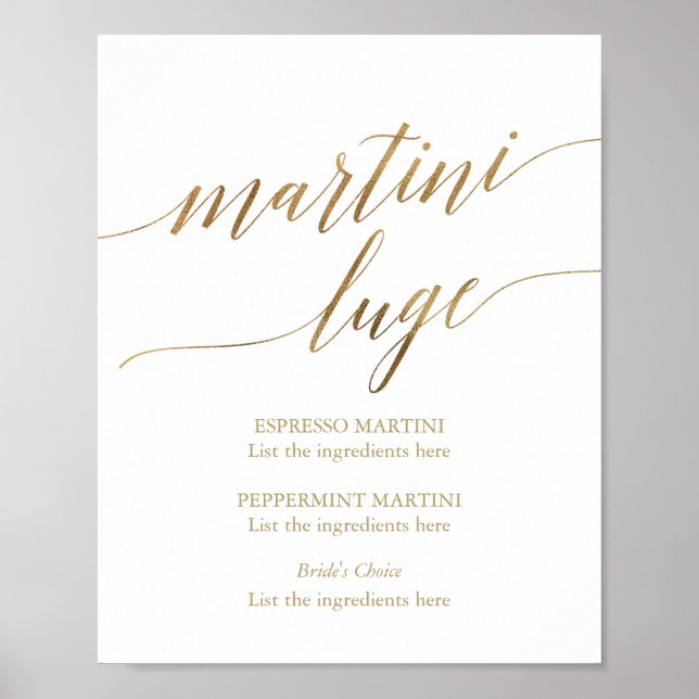Elegant Gold Calligraphy Wedding Martini Luge Poster (Front)