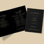 Elegant gold calligraphy wedding party black program<br><div class="desc">Modern simple minimalist typography trendy faux gold and black folded ceremony and party wedding program template featuring a chic trendy white calligraphy script.              Easy to personalize with your text on the front and inside!</div>