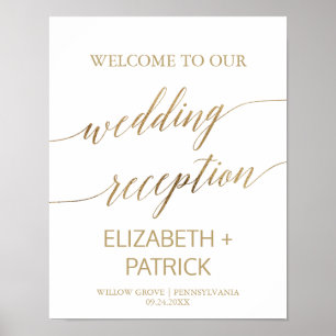 Elegant Gold Calligraphy Wedding Reception Welcome Poster