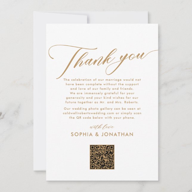 Elegant Gold Calligraphy Wedding Table Thank You Card (Front)