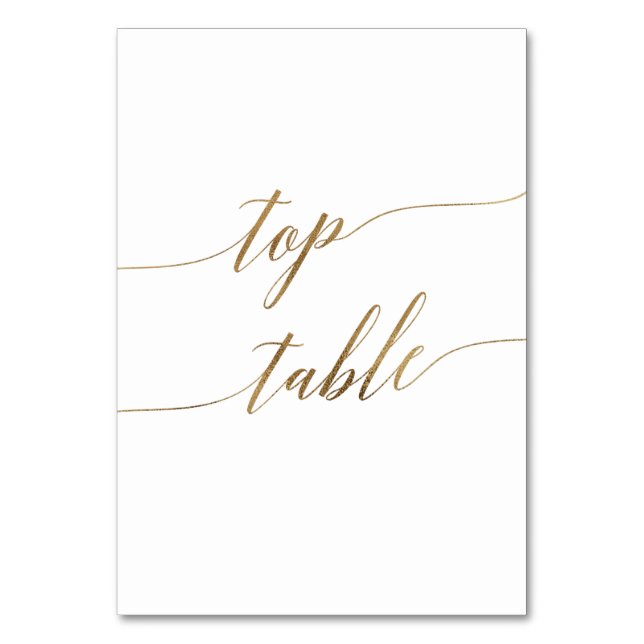 Elegant Gold Calligraphy Wedding Top Table Number (Front)
