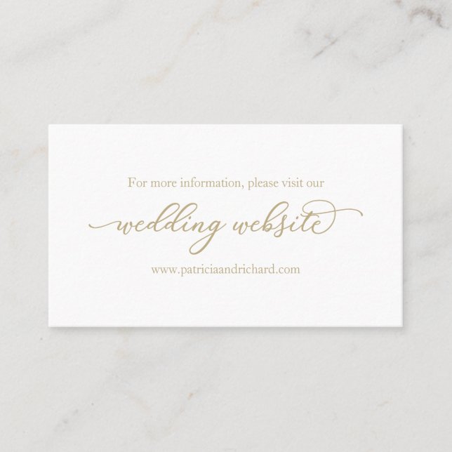 Elegant Gold Calligraphy Wedding Website Business Card (Front)