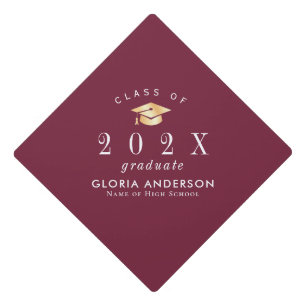 Elegant Gold Cap Maroon Graduation Cap Topper