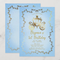 Elegant Gold Carriage Blue Storybook 1st Birthday