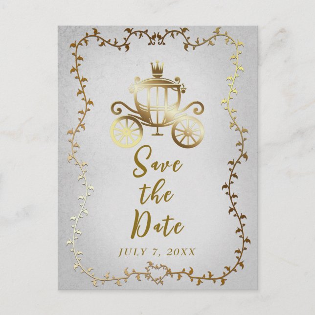 Elegant Gold Carriage Storybook Save the Date  Announcement Postcard (Front)