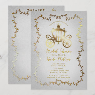Elegant Gold Carriage White Storybook Bridal  Invitation
