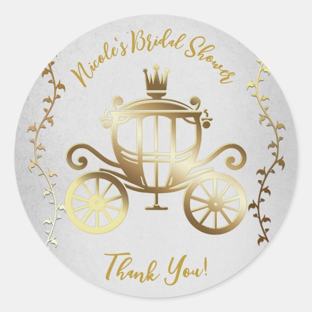 Elegant Gold Carriage White Storybook Royal Classic Round Sticker (Front)
