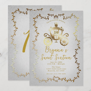Elegant Gold Carriage White Storybook Sweet 16 Invitation