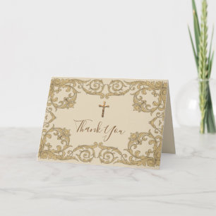 Elegant Gold Catholic Crucifix Religious Holiday Card