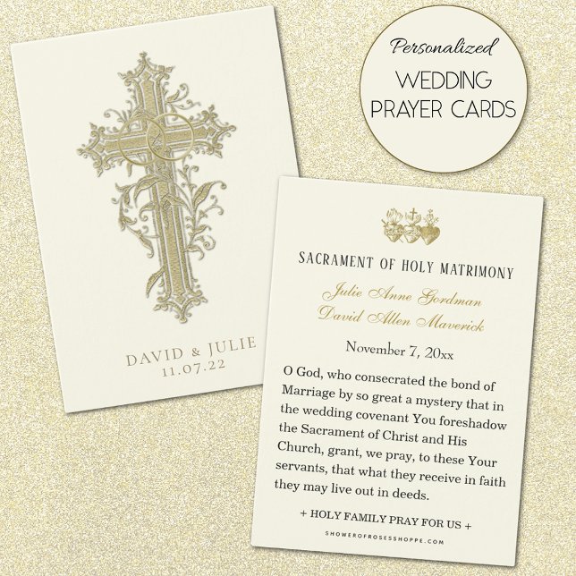 Elegant Gold Catholic Wedding Prayer Card (Personalized Catholic Wedding Prayer Cards )