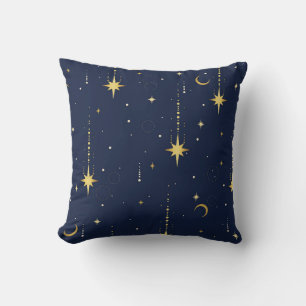 Elegant Gold Celestial Moon & Stars Seamless Patte Throw Pillow