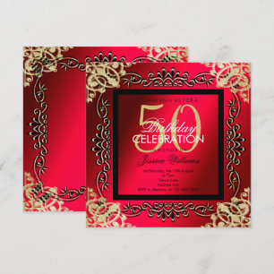 Elegant Gold & Cerise Women's 50th Birthday Invitation