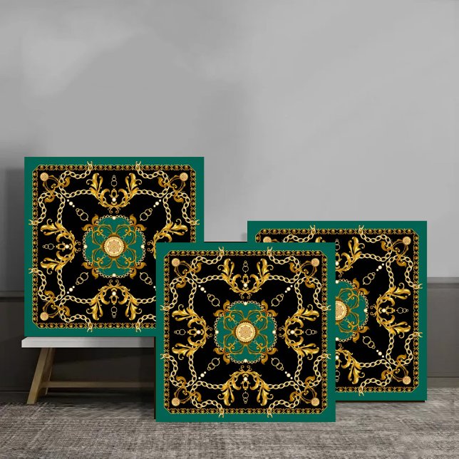 Elegant Gold Chain and Baroque Luxury Green and Bl Tile (Creator Uploaded)