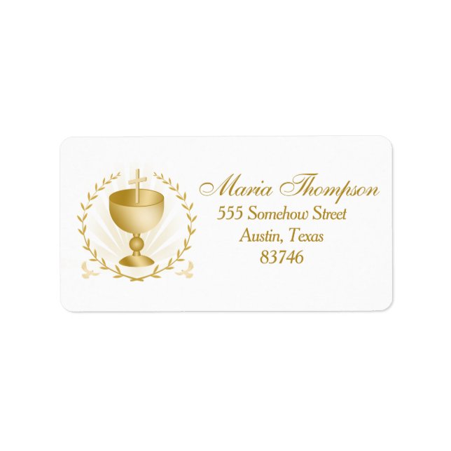 Elegant Gold Chalice First Communion Return Addres Label (Front)