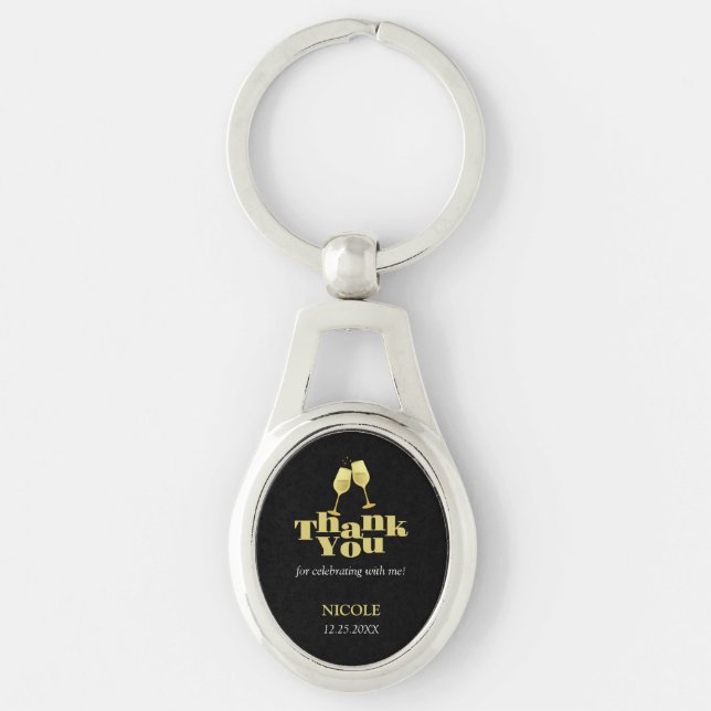 Elegant Gold Champagne Black Birthday Thank You Keychain (Front)