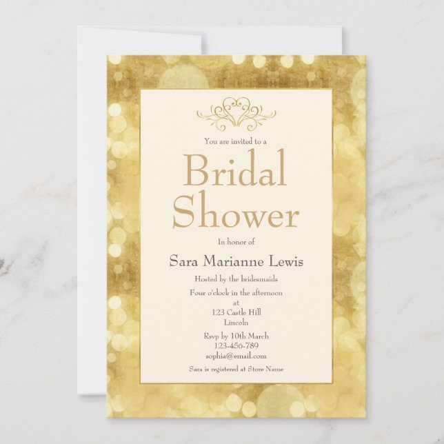 Elegant Gold Champagne Bridal Shower Invitation (Front)