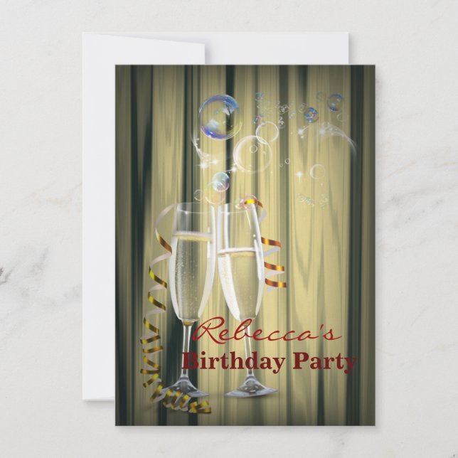Elegant Gold Champagne glasses woman's birthday Invitation (Front)