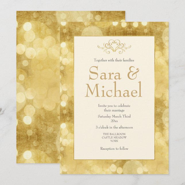 Elegant Gold Champagne Wedding Invitation (Front/Back)