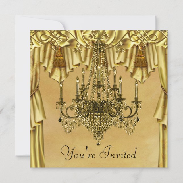 Elegant Gold Chandelier Gold Party Invitation (Front)