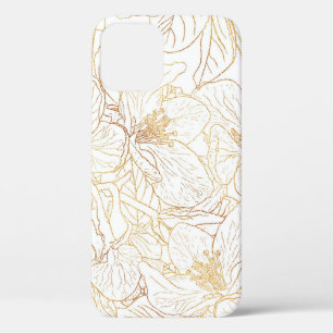 Elegant Gold Cherry Blossom Flowers White Design iPhone 12 Pro Case