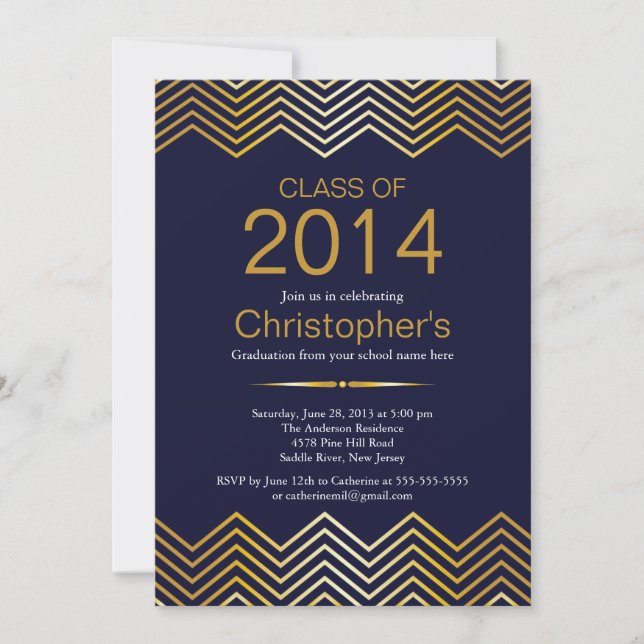 Elegant Gold Chevron Graduation Party Invitation (Front)