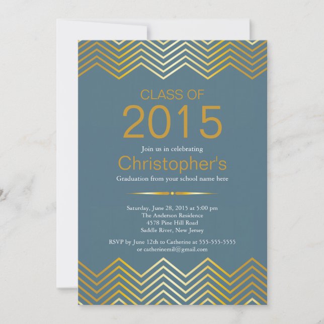 Elegant Gold Chevron Graduation Party Invitation (Front)