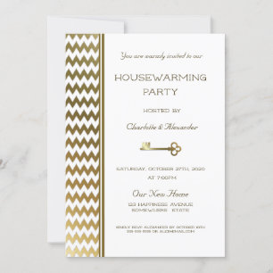 Elegant Gold Chevron Stripes Housewarming Party Invitation