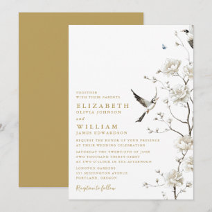 Elegant Gold Chinoiserie Floral Garden Wedding Invitation