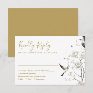 Elegant Gold Chinoiserie Floral Garden Wedding RSVP Card