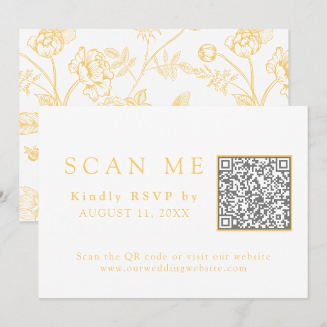 Elegant Gold Chinoiserie QR Code Wedding RSVP Invitation (Front/Back)
