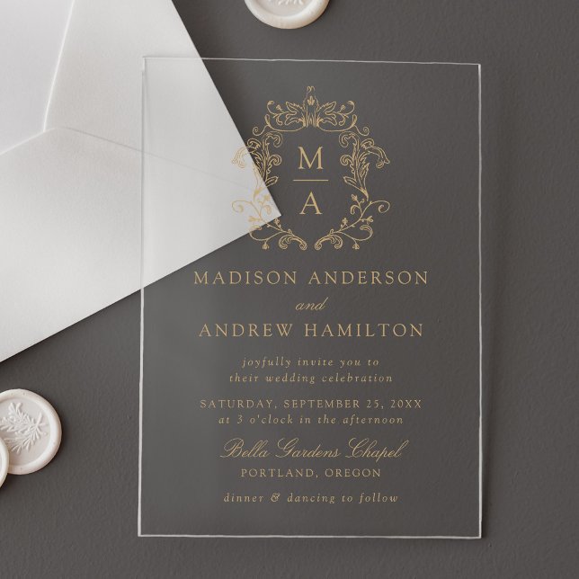 Elegant Gold Chinoiserie Victorian Floral Wedding Acrylic Invitations (Creator Uploaded)