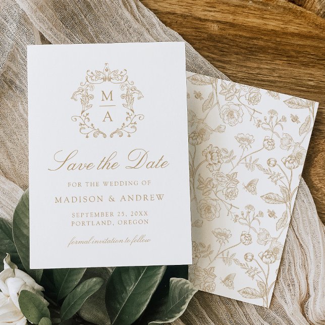 Elegant Gold Chinoiserie Victorian Floral Wedding Save The Date (Creator Uploaded)