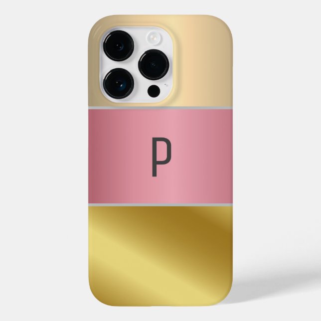 Elegant Gold Chopper Pink Metallic monogram Name  Case-Mate iPhone Case (Back)