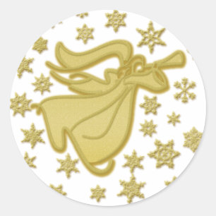 Elegant gold Christmas angel greetings wishes Classic Round Sticker
