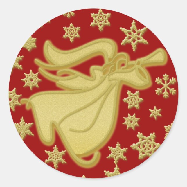 Elegant gold Christmas angel greetings wishes Classic Round Sticker (Front)