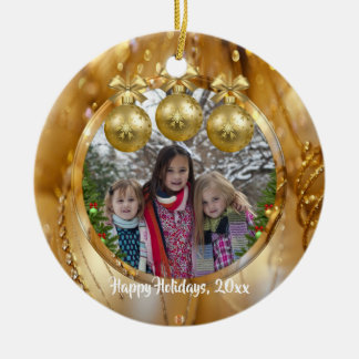 Elegant Gold Christmas Ball Ceramic Ornament