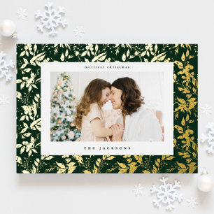 Elegant Gold Christmas Botanical Frame Foil Holiday Card