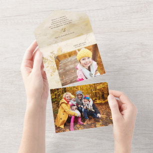 Elegant Gold Christmas Botanical Photo All In One Invitation