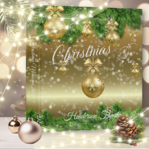 Elegant Gold Christmas Bulbs Photo Album 3 Ring Bi Binder