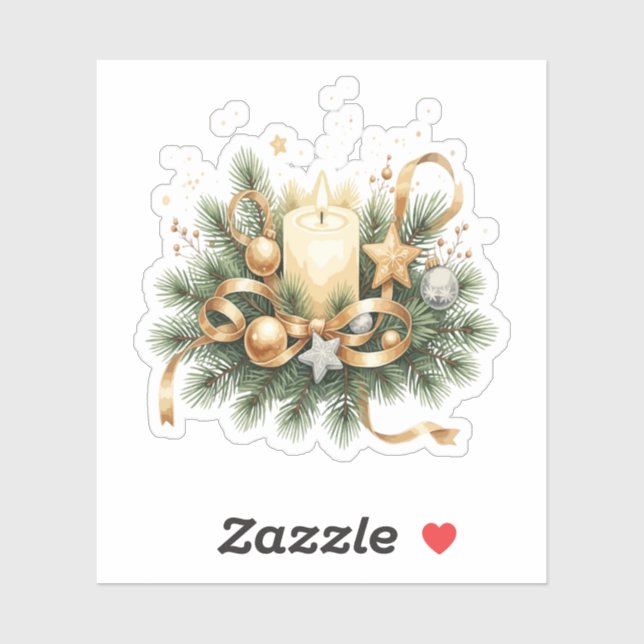  Elegant Gold Christmas Candle & Pine Holiday  (Sheet)