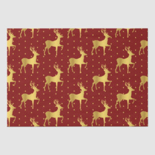 Elegant Gold Christmas Deer On Red Dot Tissue Paper